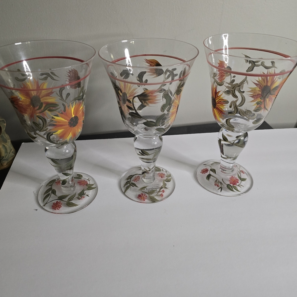 Floral Painted Wine Glasses Set,  Certified International